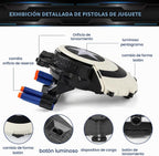KooRare - Juguetes de escudo que disparan dardos para pistolas - Juguetes para niños superhéroes de 6, 7, 8, 9+ años, juguete de rol con luces, con 30 dardos