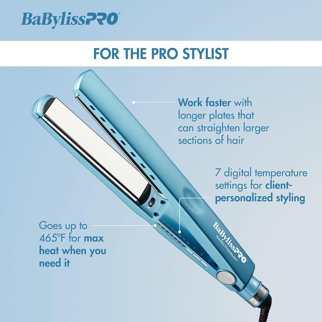 BabylissPRO Nano Titanium Ionic Hair Straightener, Professional Fla...