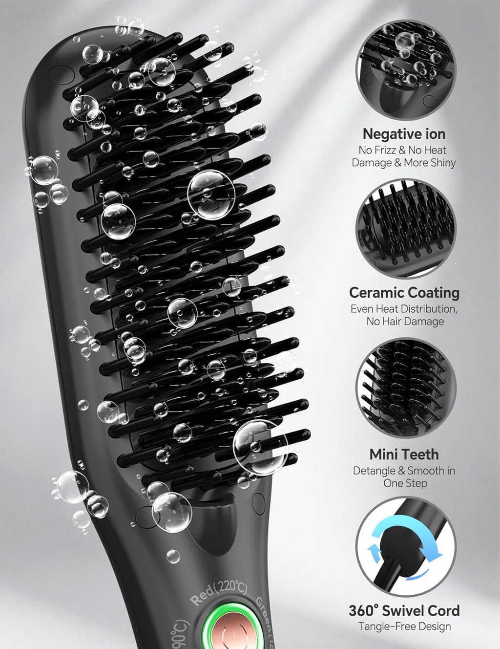 LANDOT Mini cepillo de cerámica para alisar el cabello - Viaje de peine, Gris