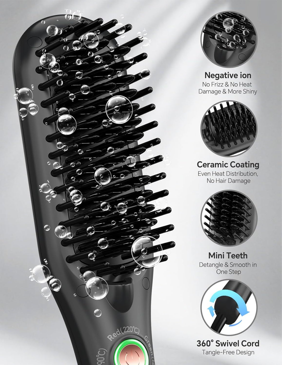 LANDOT - Mini cepillo de cerámica para alisar el cabello, doble vol...