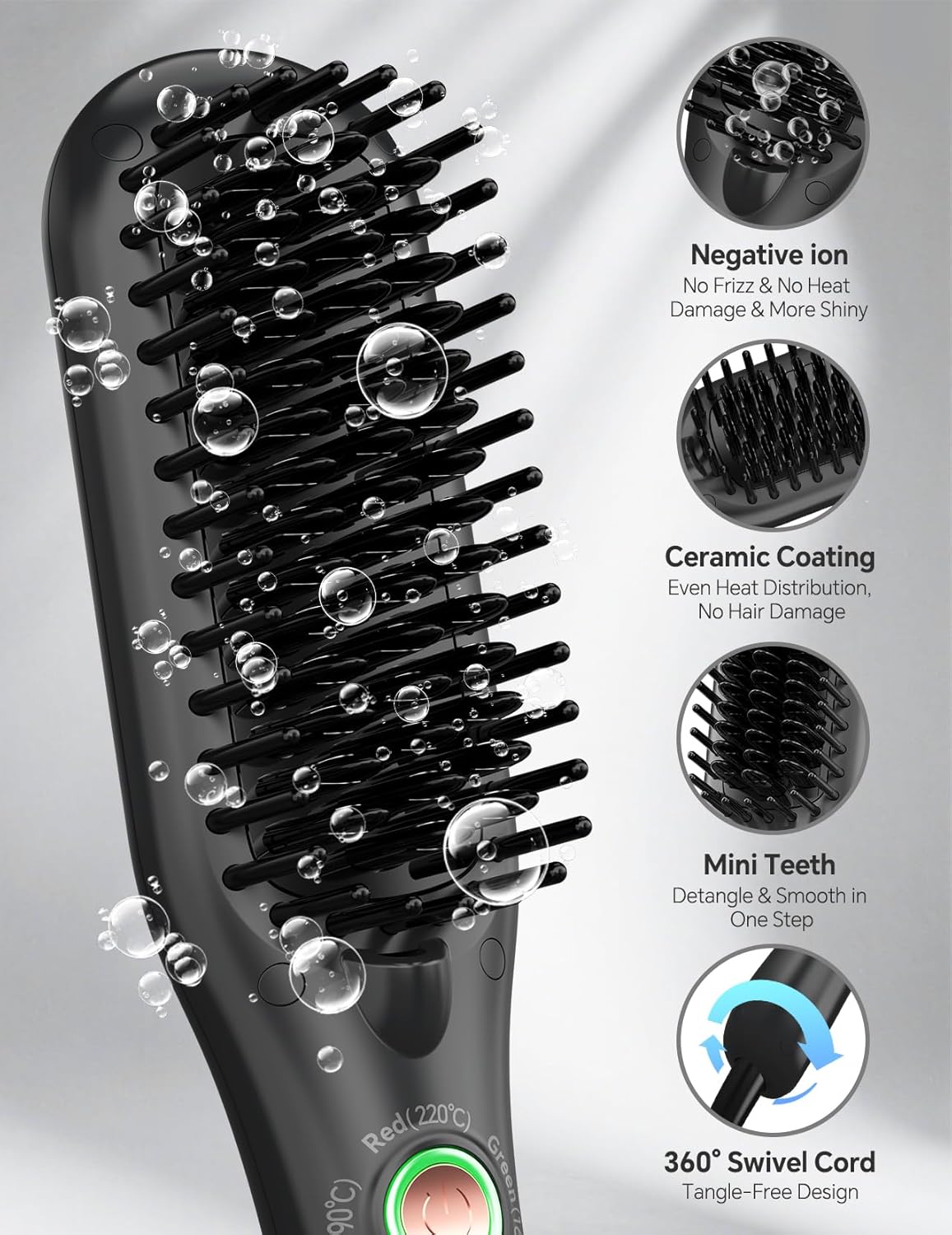 LANDOT Mini cepillo de cerámica para alisar el cabello - Viaje de peine, Gris