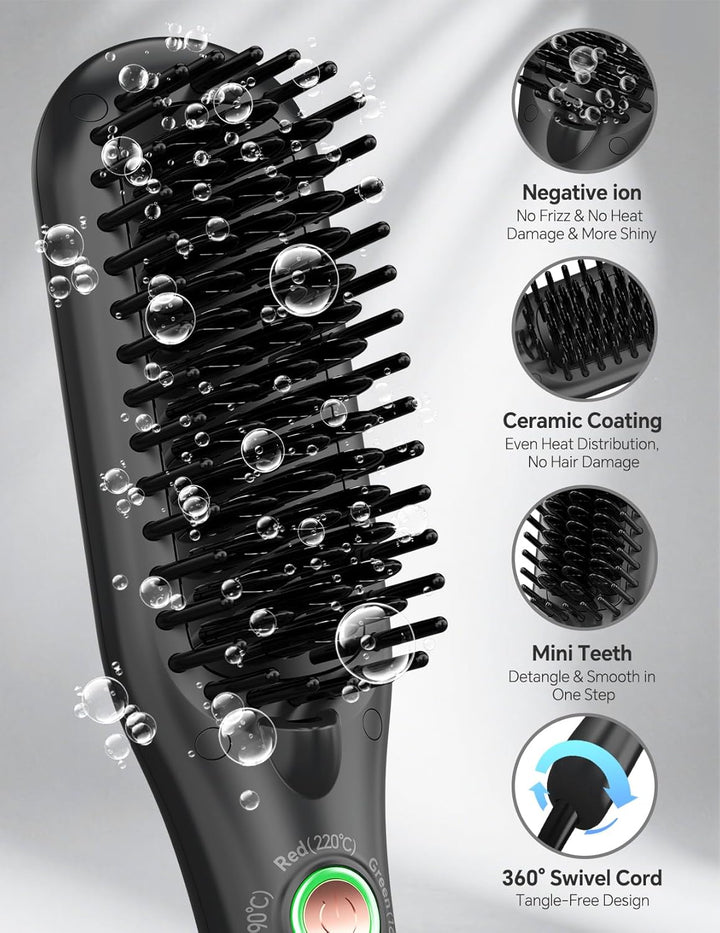 LANDOT - Mini cepillo de cerámica para alisar el cabello, doble vol...