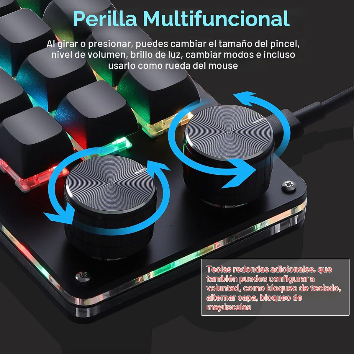 Koolertron Teclado programable macro, teclado mecánico programable con una mano, interruptor azul RGB intercambiable en caliente, 12 teclas 2 botones retroiluminado teclado para trabajar y jugar, negro