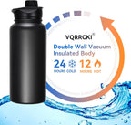 Botella de Agua Aislada de 32 oz Paquete a Granel de 8, Botellas de Agua Deportivas de Acero Inoxidable con Tapa de Pajita y Tapas de Boca Ancha, Vacío de Doble Pared, A Prueba de Fugas, Negro