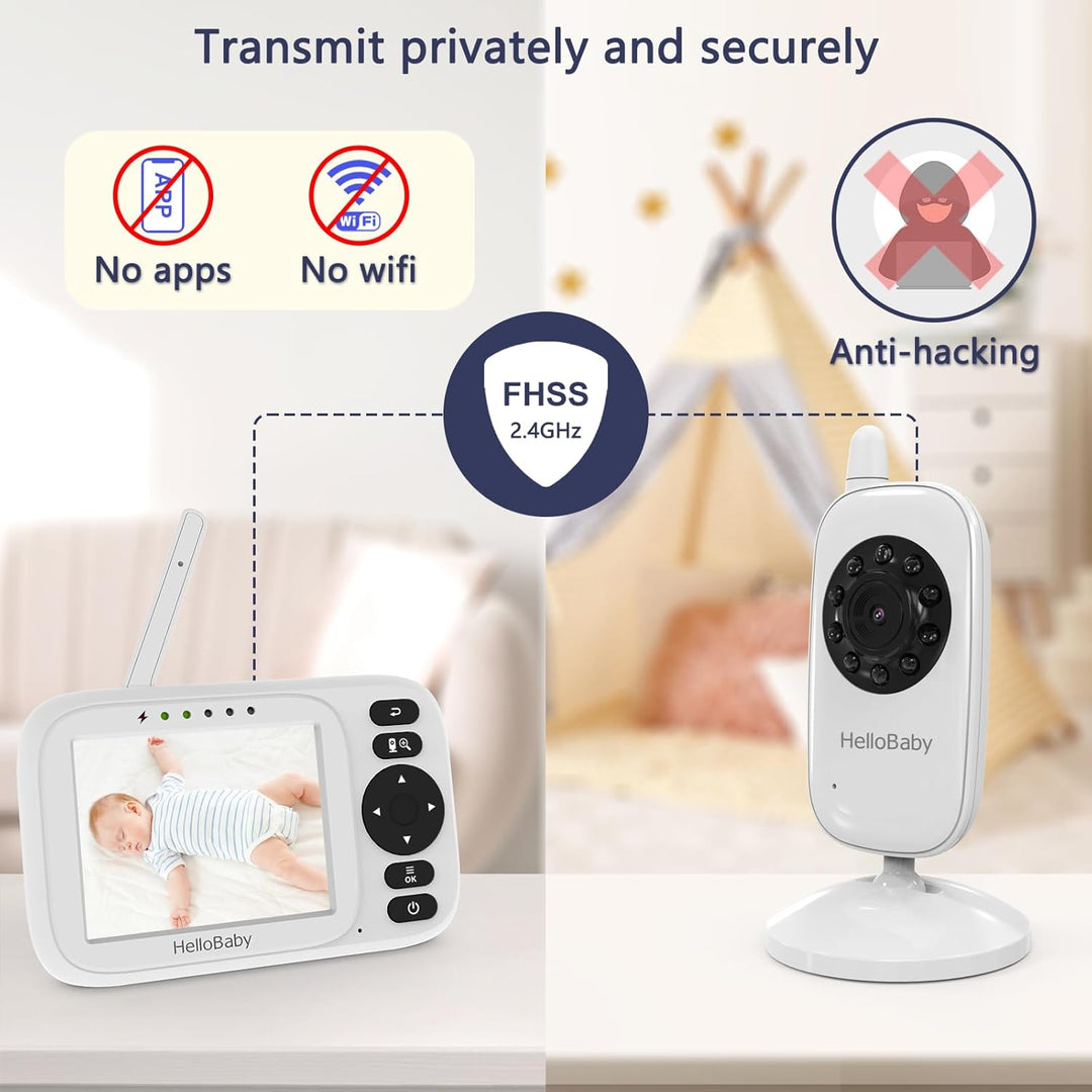 HelloBaby Monitor de bebé con cámara y audio, pantalla IPS de 3.2 p...