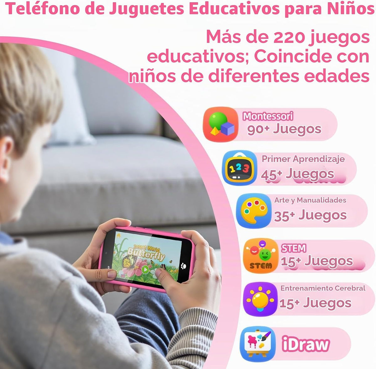 MOMILLA Teléfono inteligente para niños, más de 195 dibujos, más de 45