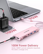LENTION Hub USB C 7 en 1, cable de 1 pie, 4K @60Hz, 100W PD, A y C