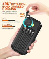 QiSa Cargador solar de 40000 mAh, 4 cables integrados y manivela, c...