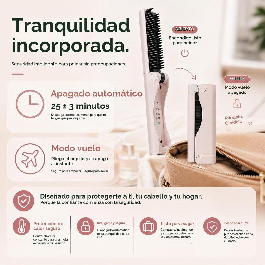 Cepillo alisador de pelo inalámbrico - Plegable - Diseño de viaje