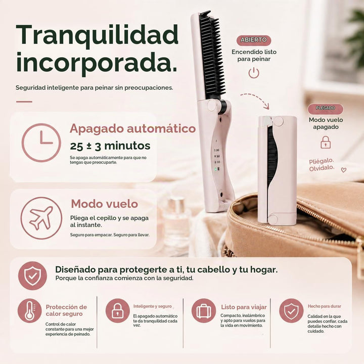 Cepillo alisador de pelo inalámbrico - Plegable - Diseño de viaje