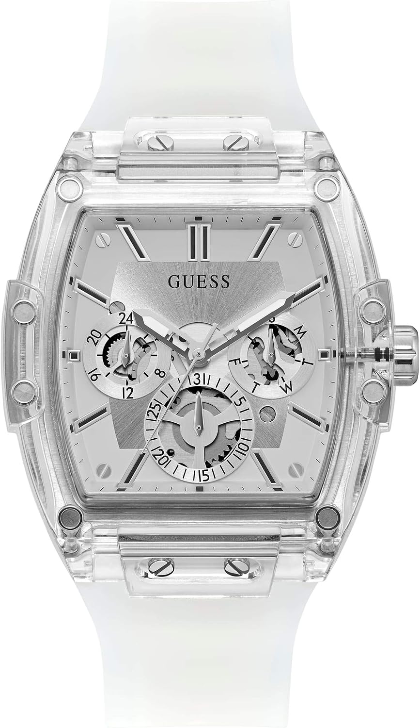 GUESS Serie GW0G para hombre | Reloj de tendencia analógica | Caja de policarbonato | Pulsera de silicona | Resistencia al agua 50M