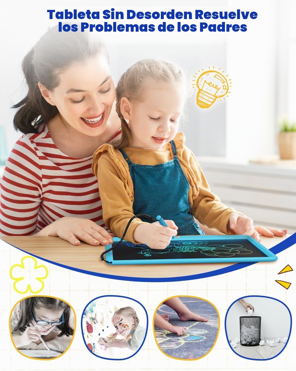 Tableta de escritura LCD de 12 pulgadas, tablero de dibujo colorido, tablero de garabatos, almohadilla de escritura borrable y reutilizable, educativa para niñas y niños de 3 a 8 años (azul)