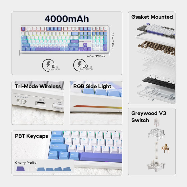 EPOMAKER Aula F108 - Teclado inalámbrico para juegos, teclado mecán...