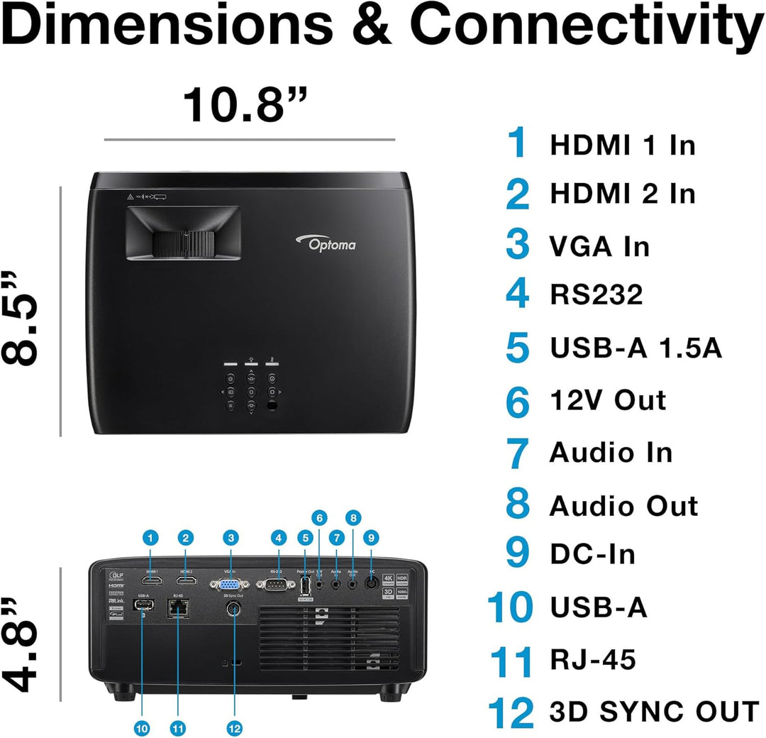 Optoma HZ41 4600-Lumen Full HD Laser DLP Home Theatre y Gaming Proy...