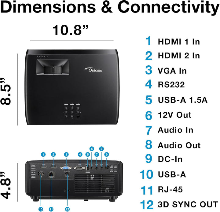 Optoma HZ41 4600-Lumen Full HD Laser DLP Home Theatre y Gaming Proy...