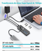 ikuai, hub USB 3.2 de 7 puertos, alimentado, adaptador 5V/3A