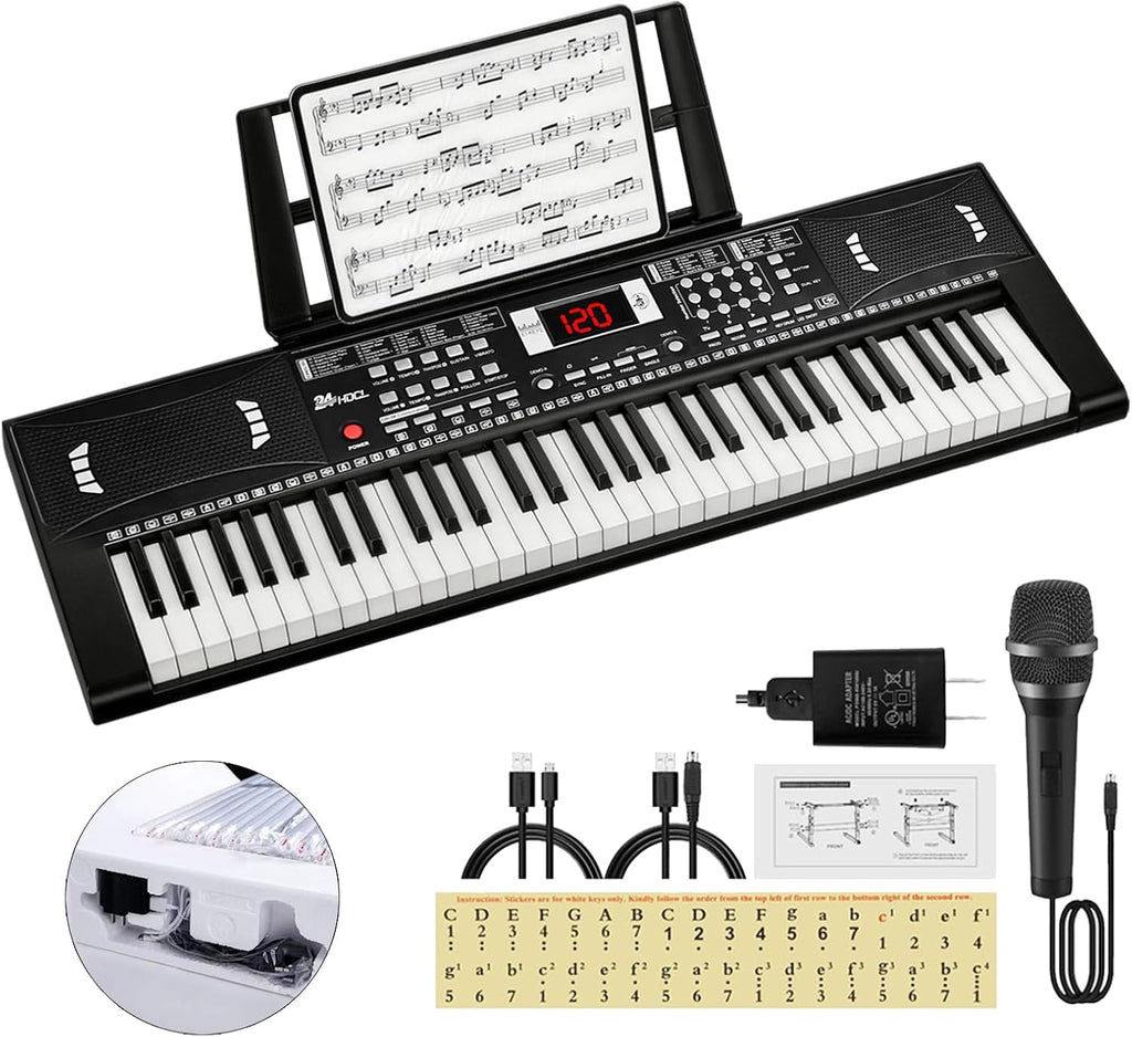 Piano de teclado para niños, piano electrónico de 61 teclas (negro)