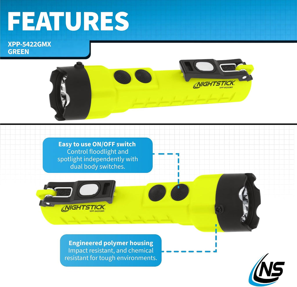 Nightstick XPP-5422GMX X-Series Linterna de doble luz intrínsecamente segura con imanes duales, verde/negro