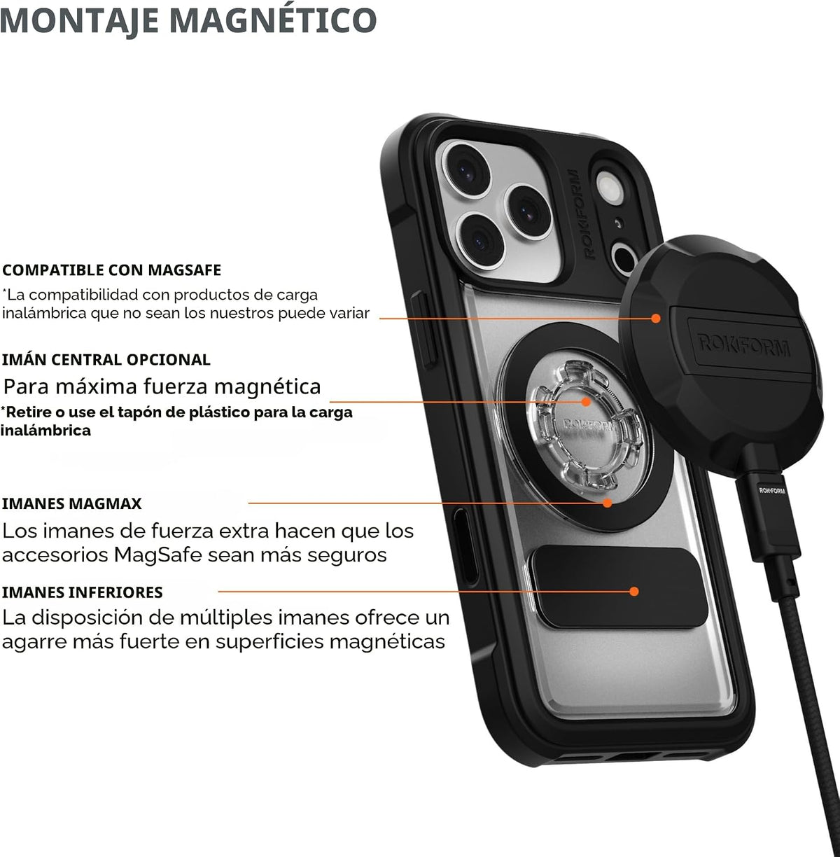 Rokform iPhone 17 Pro Max Crystal + soporte de carga magnético