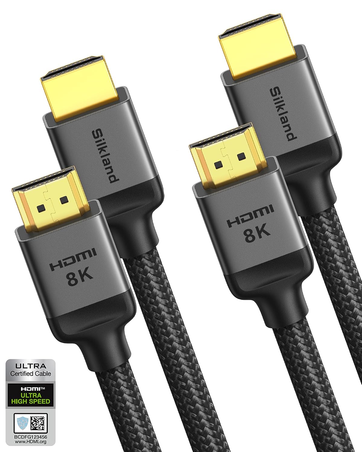 Silkland Certified HDMI 2.1 Cable 2-Pack 10FT, 48Gbps 10K 8K Braided Cords