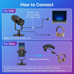 TONOR Micrófono para juegos compatible con Xbox, micrófono de transmisión de condensador RGB, bajo ruido, control de ganancia, silencio de un toque, compatible con tarjeta de captura, cable de 78 pulgadas, soporte de escritorio, negro, flujo TCX3