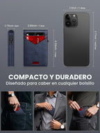 Billetera para hombre con bloqueo RFID minimalista para 12-14 tarjetas | Cartera inteligente delgada y plegable con ventana para identificación y ranura para efectivo, bolsillo frontal, estuche