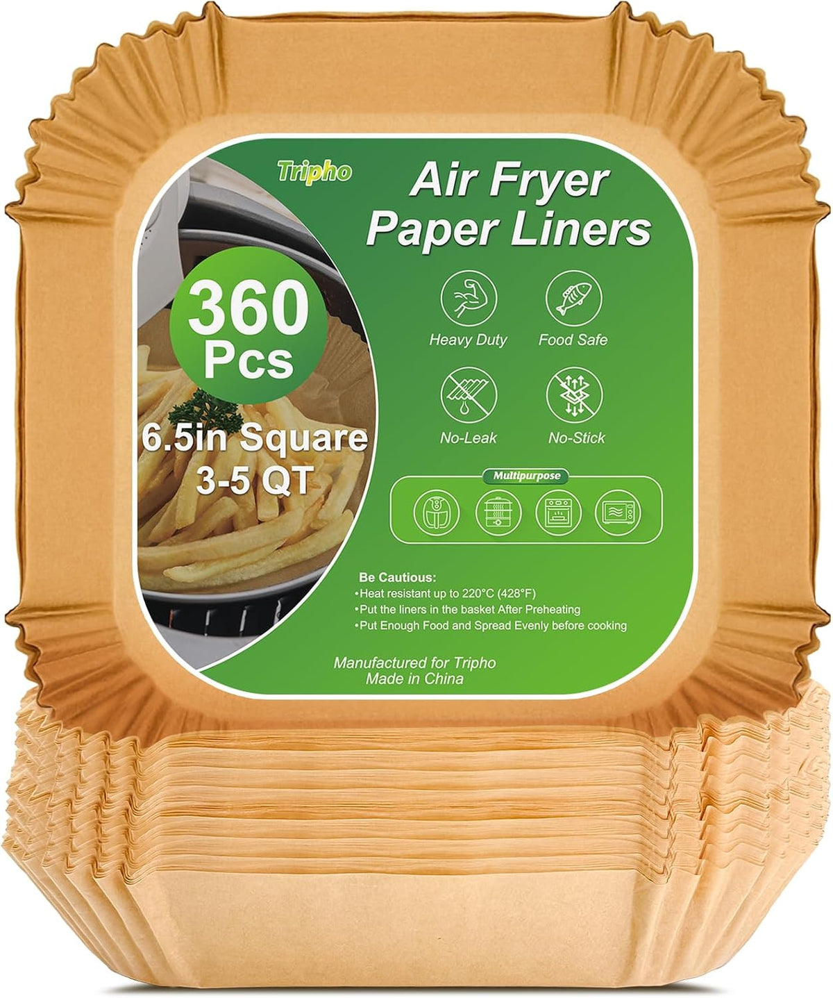 360 piezas de 16,5 cm de lado forros desechables para freidora de aire, papel de pergamino sin blanquear y resistente para freidora de aire, sin adherencias y sin fugas, para cesta de freidora de aire