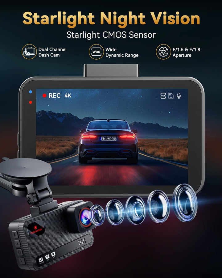 TERUNSOUl Cámara de tablero frontal y trasera 4K4K tarjeta