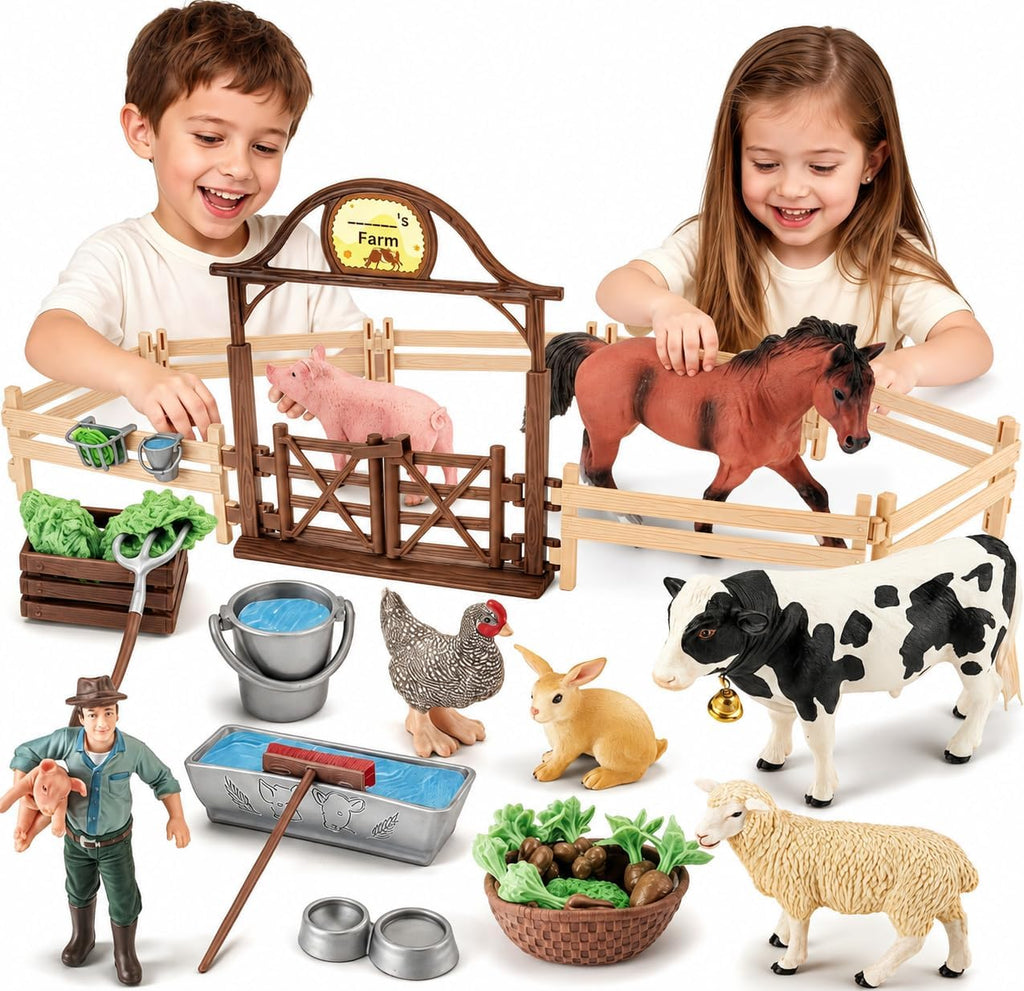 35 piezas Figuras de Animales de Granja, Juguetes de Caballería y Establo para Juegos de Granja para Niños de 3+