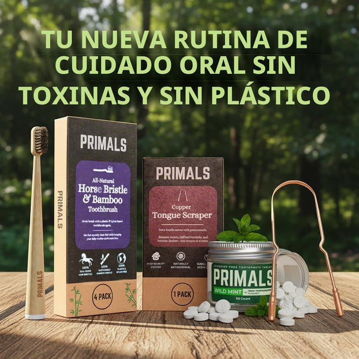 PRIMALS Cepillo de dientes de cerdas de caballo y bambú (paquete de...