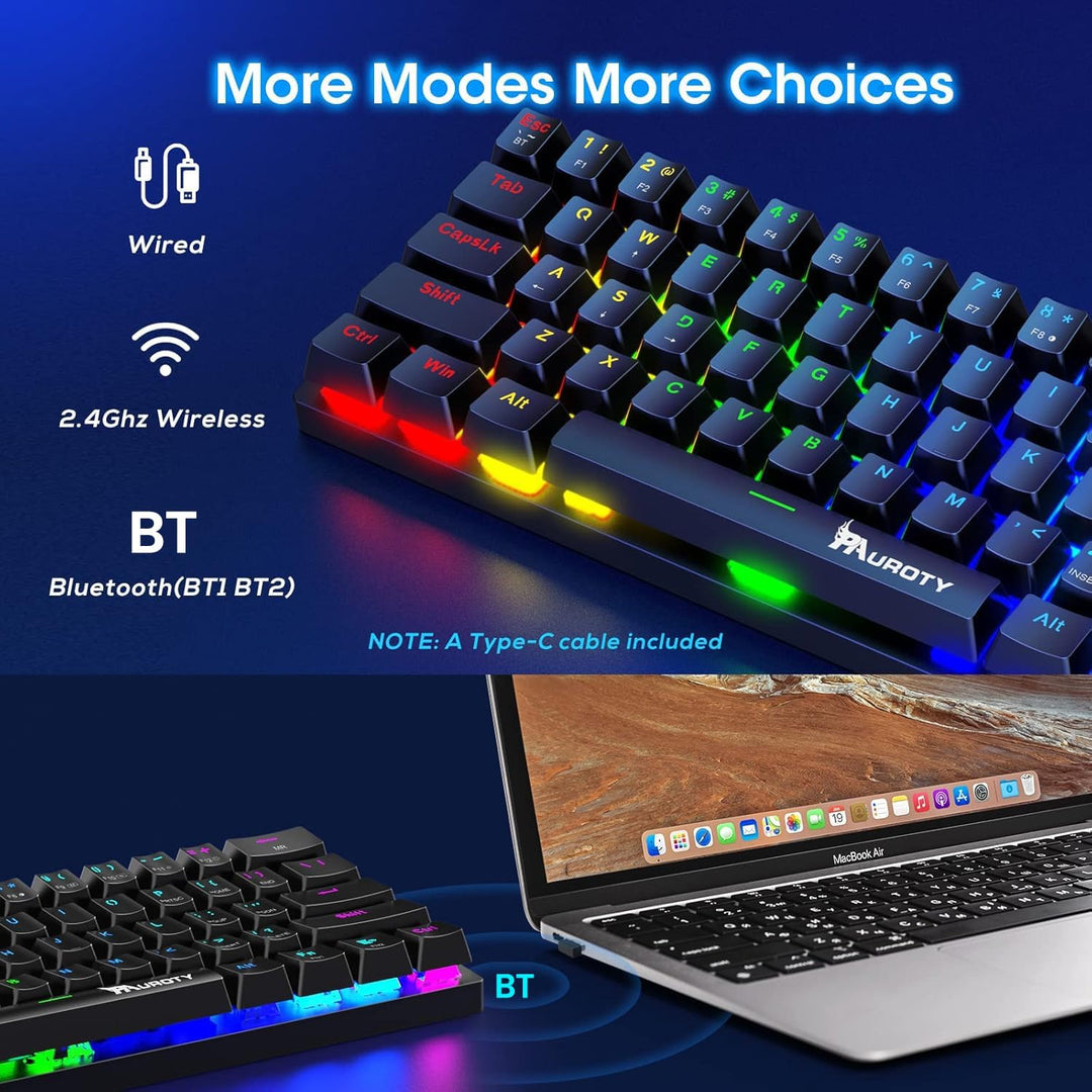 Pauroty 60% Teclado mecánico inalámbrico, teclado de juego de tripl...