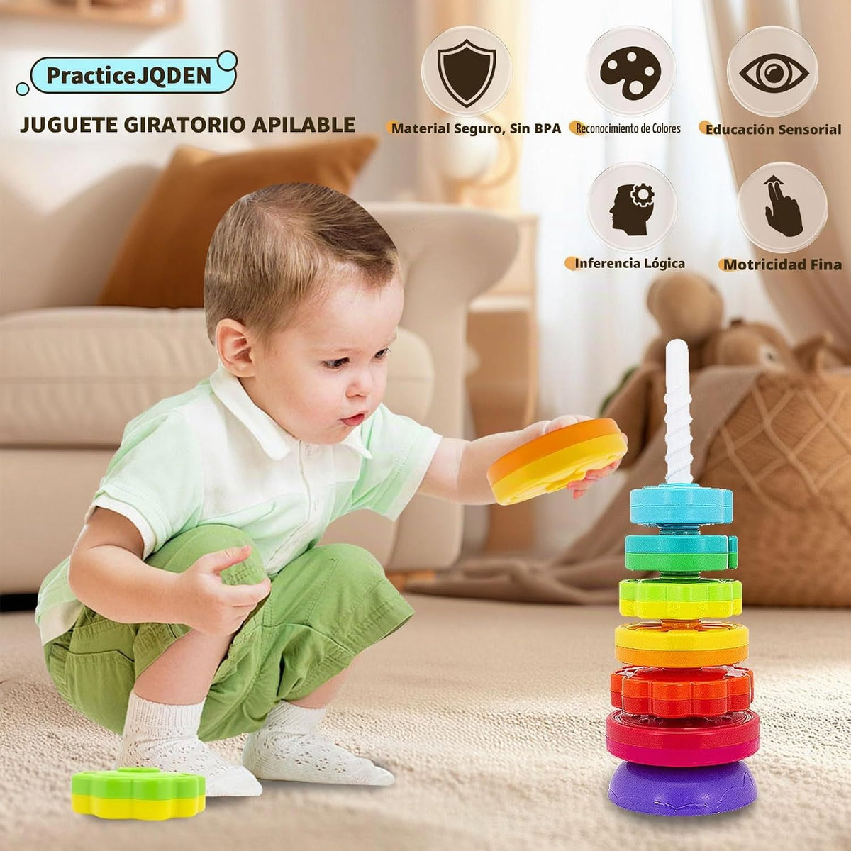 Juguetes Montessori para niños de 1 año, juguete apilable giratorio