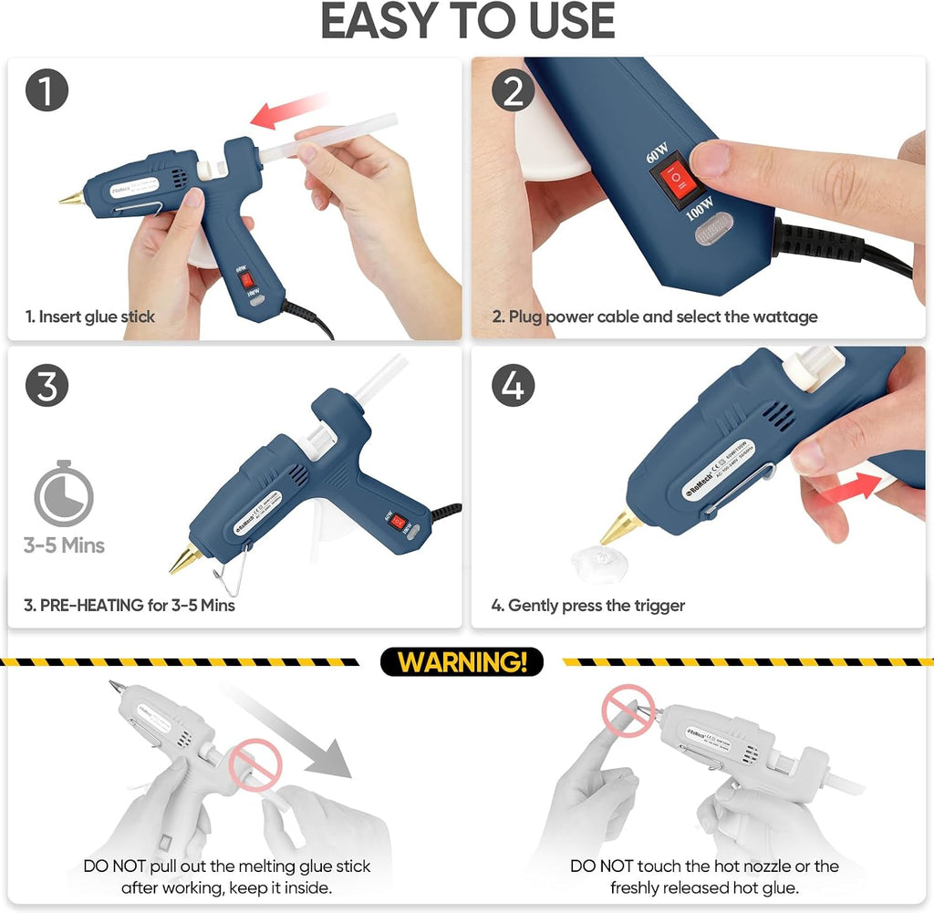 Pistola de pegamento caliente de tamaño completo con alimentación dual de 60/100 W y 21 barras de pegamento caliente (7/16"), pistola de pegamento industrial de calentamiento rápido y