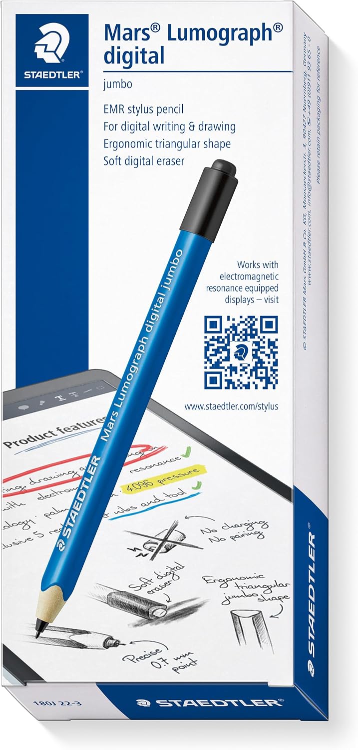 STAEDTLER Lumograph - Lápiz digital jumbo con borrador para pantallas