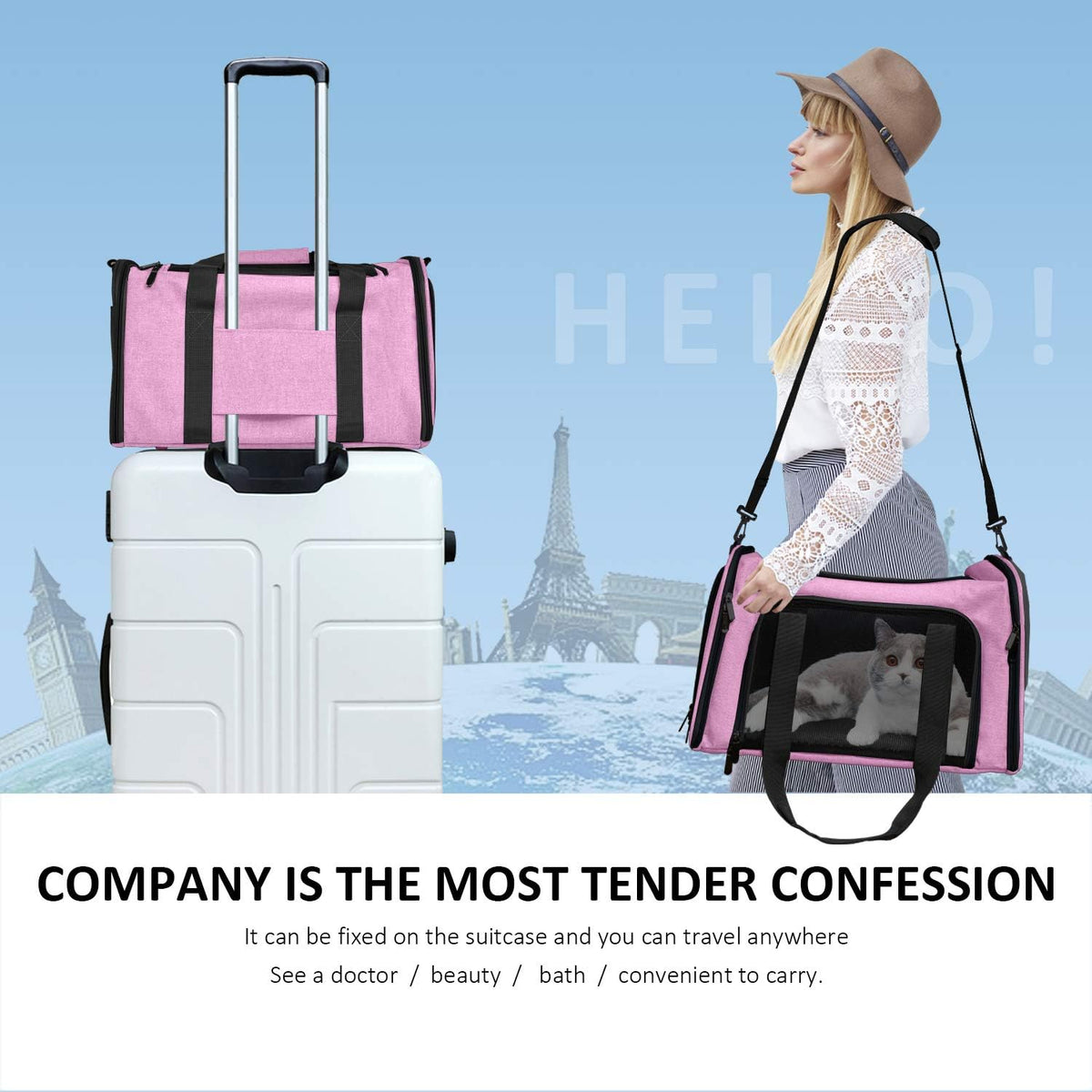 Henkelion Transportador para Mascotas para Gatos, Perros y Cachorros Pequeños y Medianos de hasta 15 Libras, Aprobado por TSA y Aerolíneas, con Lados Blandos, Plegable para Viaje - Rosa