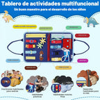 Juguete Montessori de tablero ocupado para niños y niñas, juguete sensorial, actividades educativas, juguete de viaje para automóvil de avión, libro ocupado para aprender habilidades motoras finas, azul