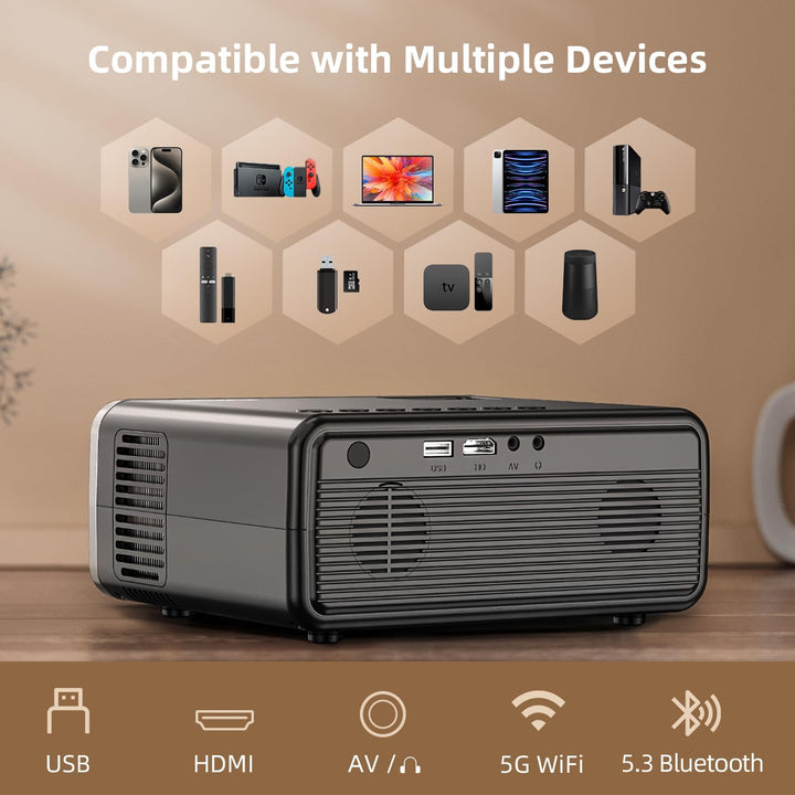FUDONI Proyector con WiFi y Bluetooth 4K compatible, proyectores de...