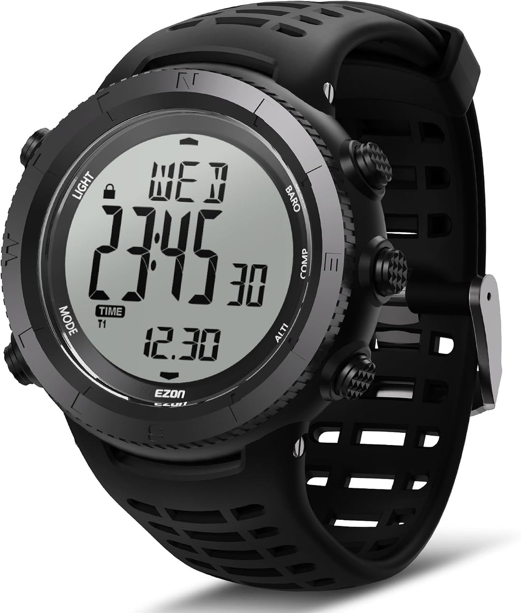 H001 Reloj Digital Militar para Hombre, Reloj de Aventura al Aire Libre con Altímetro, Barómetro, Brújula, Termómetro, Amanecer/Atardecer, Temporizador – Ideal para Senderismo, Trekking y Montañismo