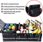 Organizador de maletero de automóvil con bolsa enfriadora extraíble, almacenamiento plegable con múltiples compartimentos para SUV, camión, comestibles, campamento, organizador de carga de