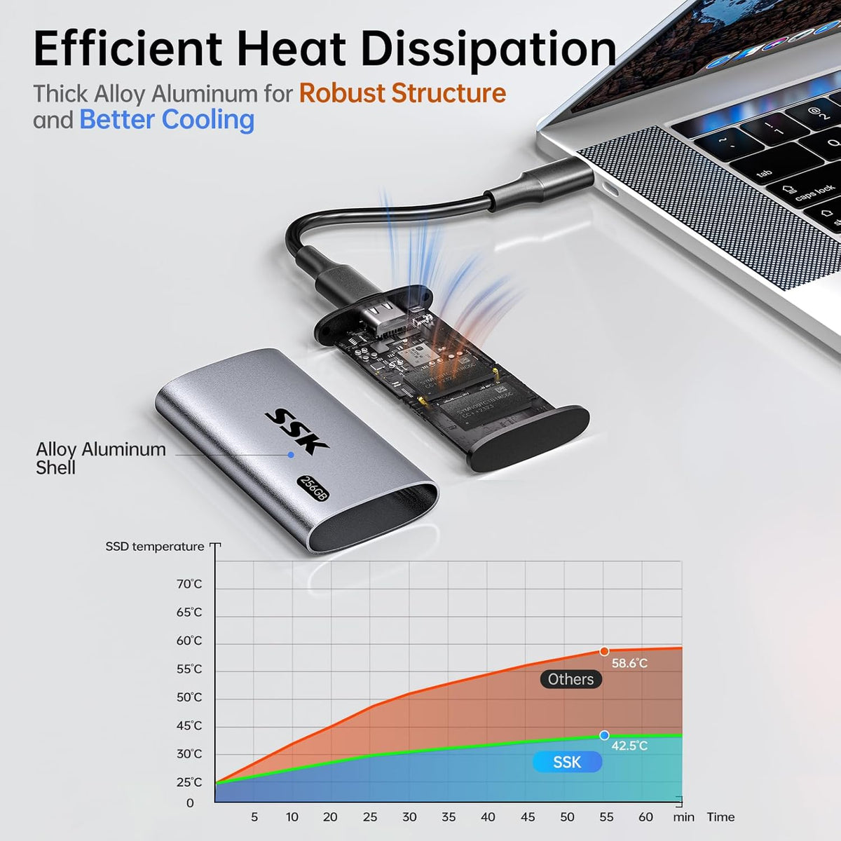 SSK Disco duro externo SSD de 256 GB, SSD portátil de hasta 550 MB\...