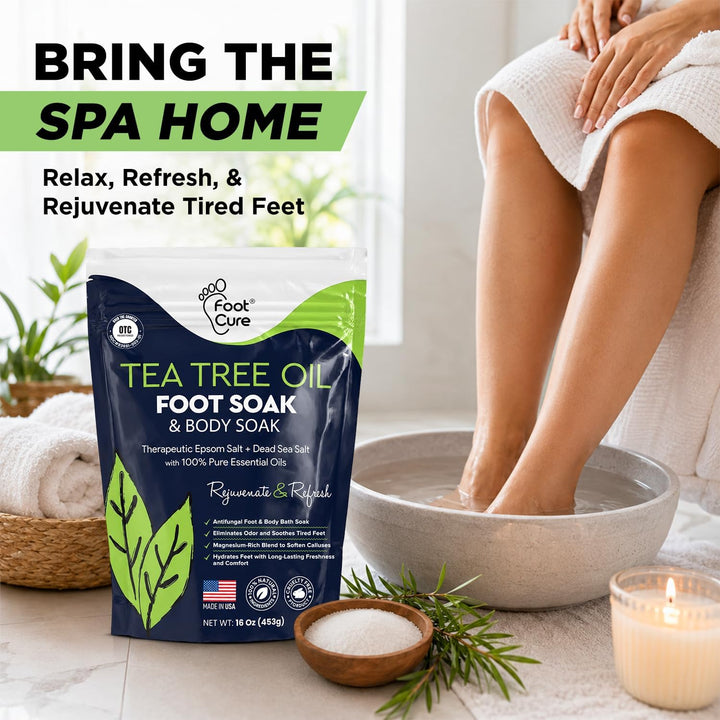 FOOT CURE Aceite de árbol de té para pies con sal de Epsom \u2013 E...