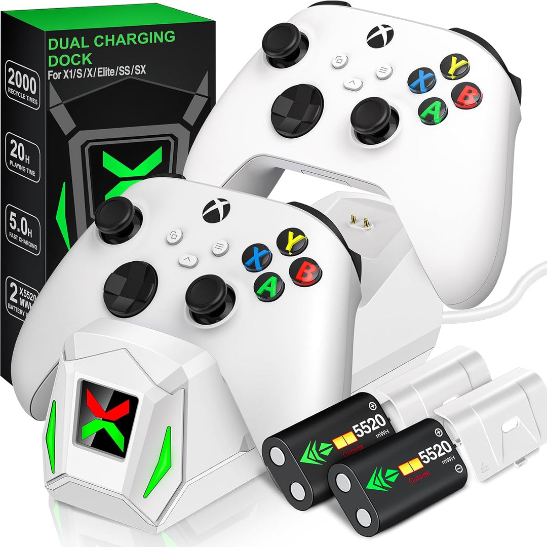 Controller Charger Station with 2x5520mWh Rechargeable Battery Pack...