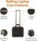 Amazon Basics Bolsa para portátil con ruedas de 15.6 pulgadas para viajes y negocios, maletín con ruedas, asa de bloqueo ajustable, color negro