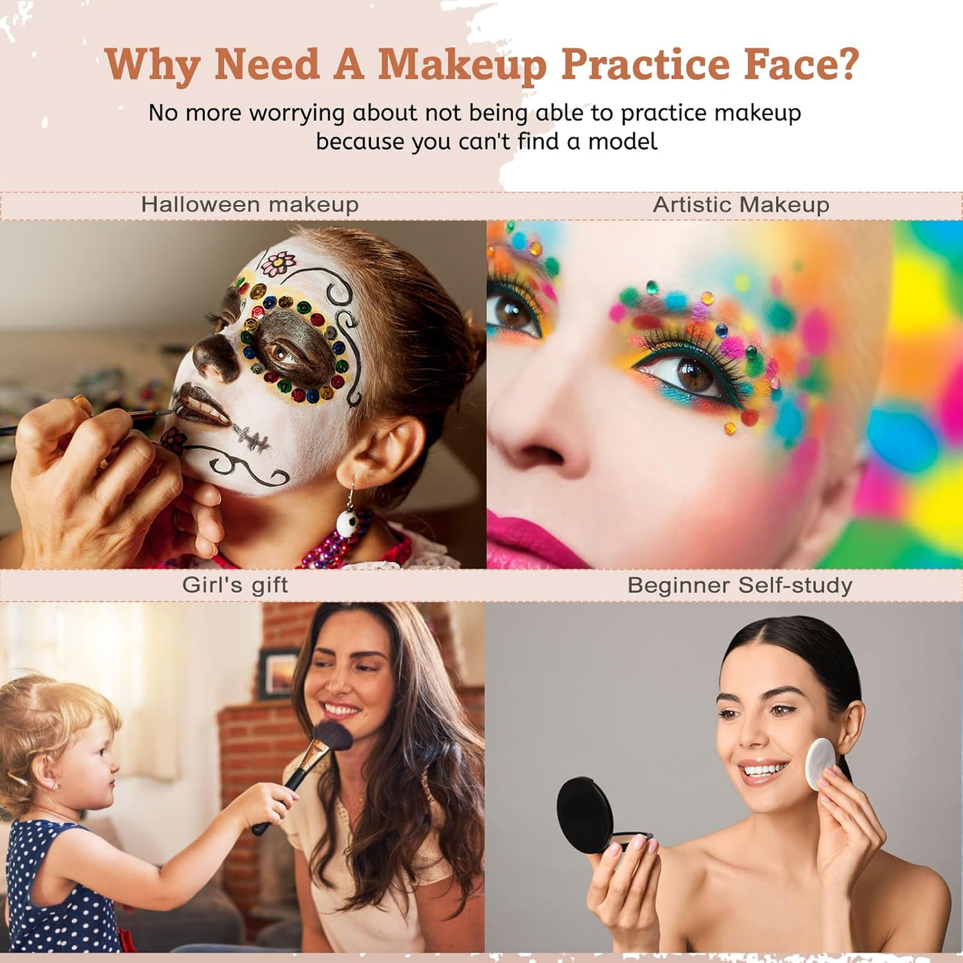 Banugo Tabla facial de práctica de maquillaje, cabeza de maniquí de...