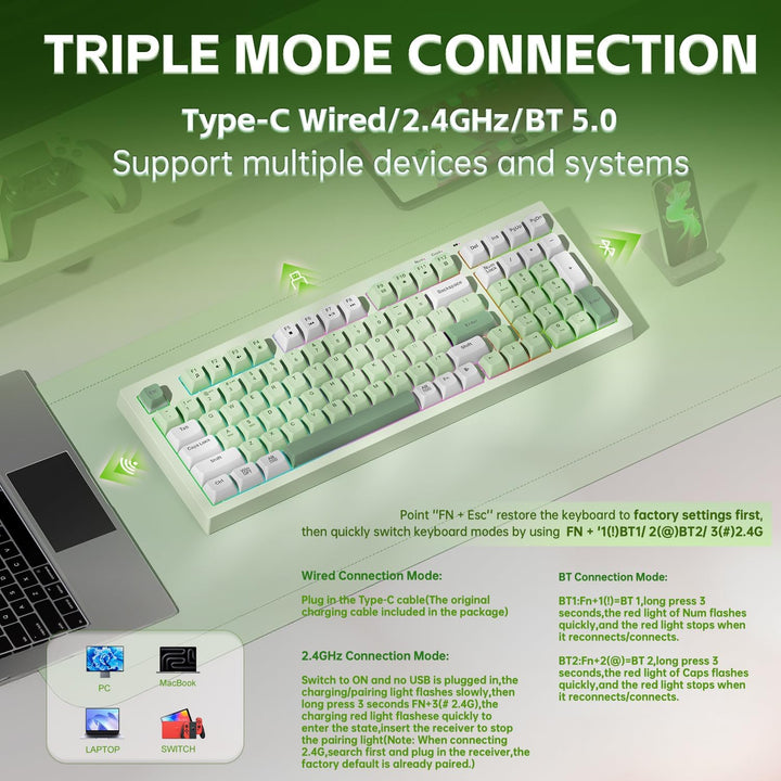 LEOBOG x Aula Teclado Gaming, Teclado Cremoso Inalámbrico, Teclados...