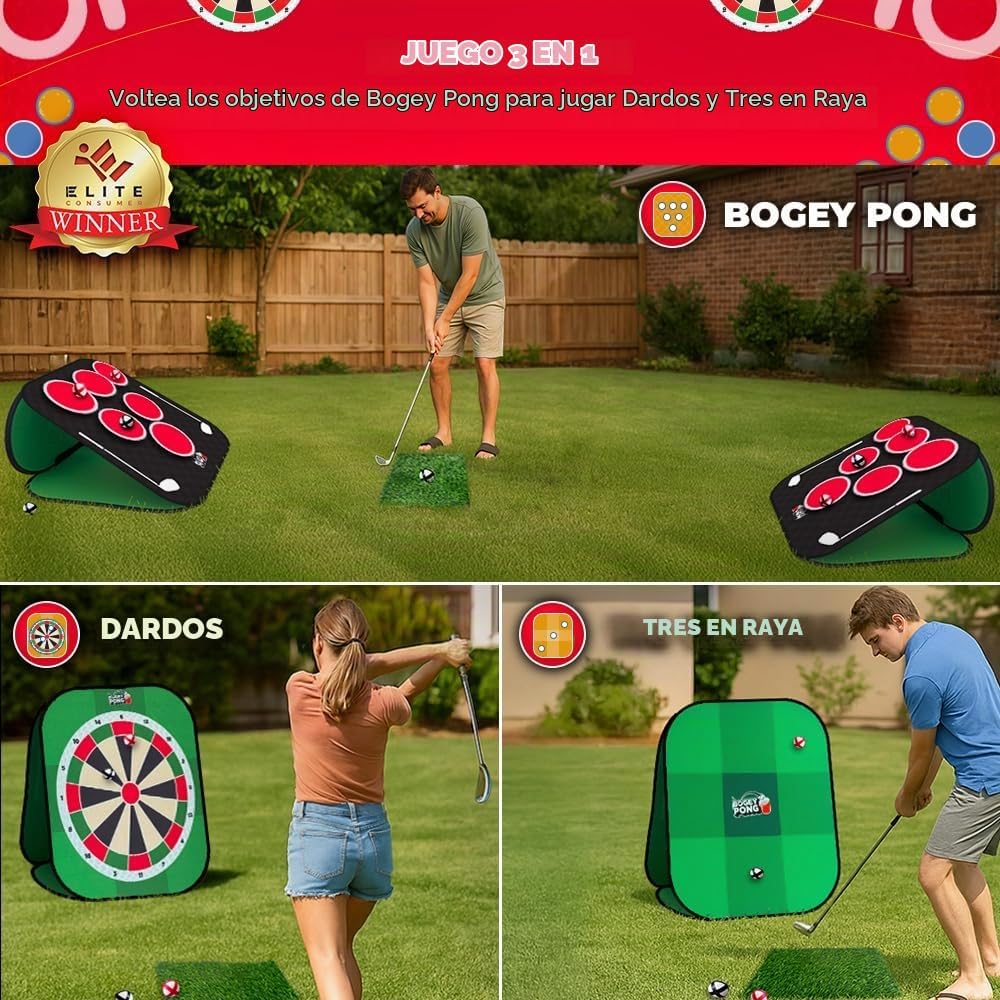 Swooc Games® – Bogey Pong™ | Juego de golf 3 en 1 con dardos y Tic Tac Toe | Retire los discos para jugar al golf Pong | astillado de golf de patio | Juegos de golf en el patio trasero para adultos