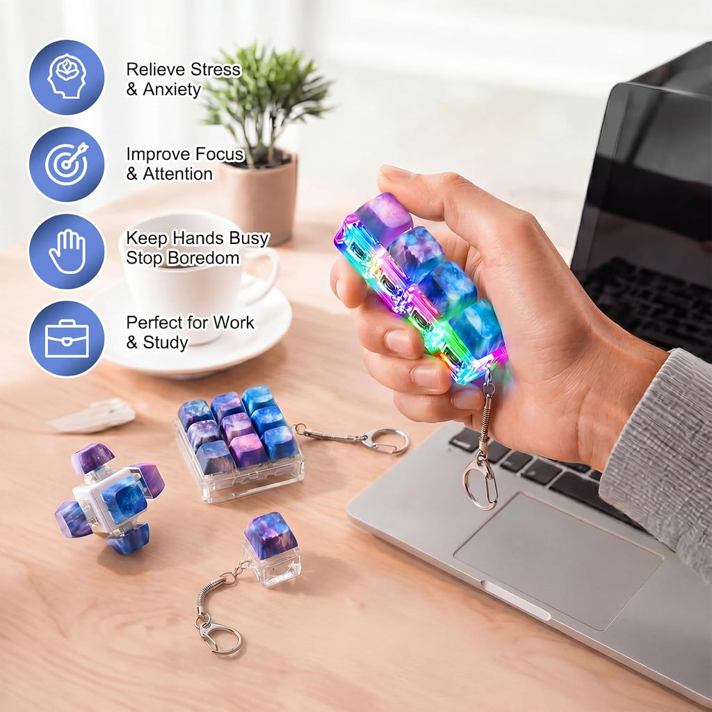 4 piezas teclado Fidget juguete, galaxia, cubo combinado