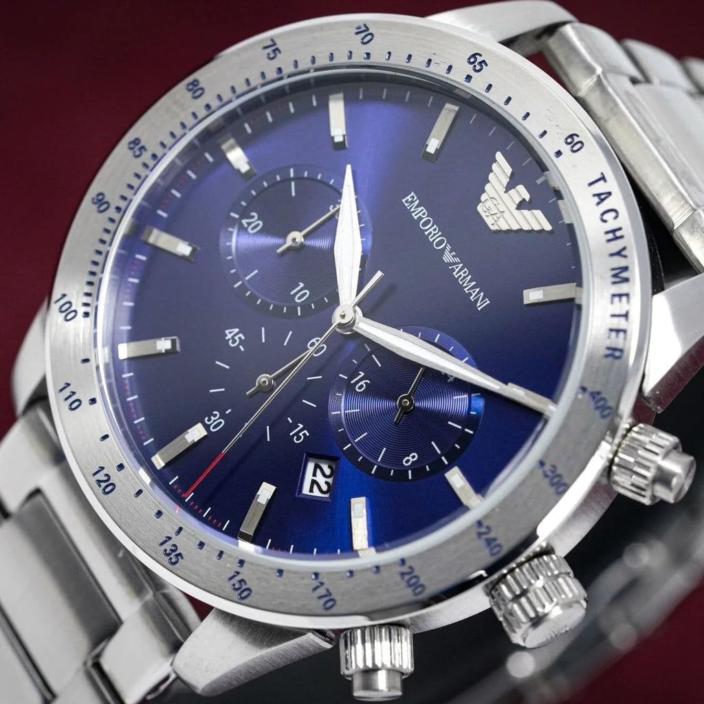 Emporio Armani Reloj de acero inoxidable para hombre con cronógrafo o movimiento de tres manecillas