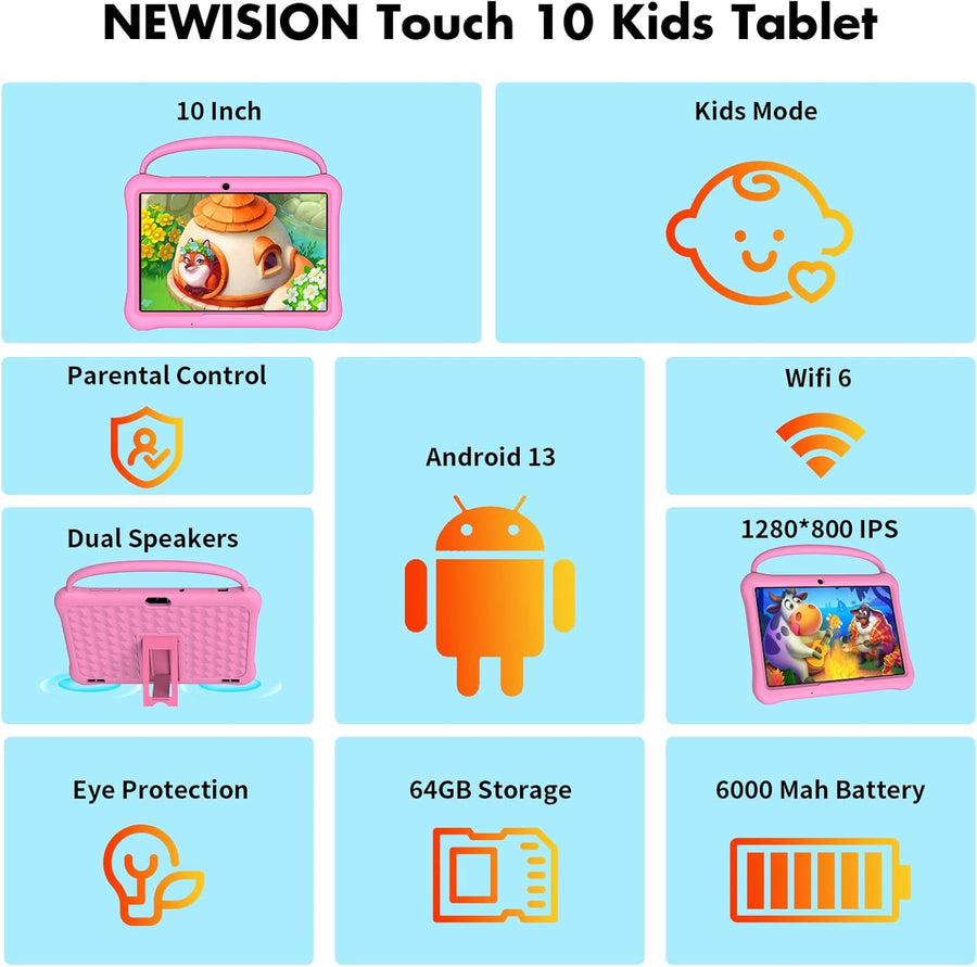 NEWISION Tableta Android de 10 pulgadas para niños, Tabletas con 64...
