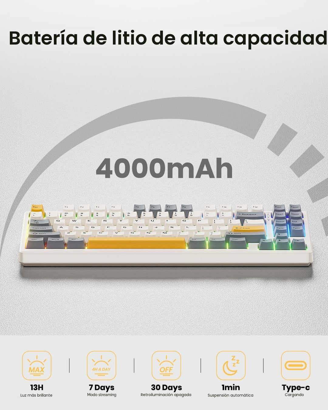 Kisnt Teclado mecánico inalámbrico, con junta montada con sonido cr...